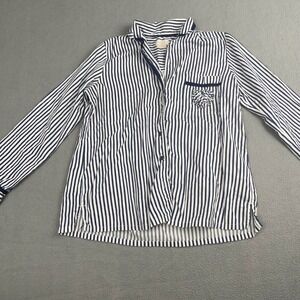 Kate Spade Button Up Pajama Women's Shirt Size S Blue White Striped Heart Ruffle
